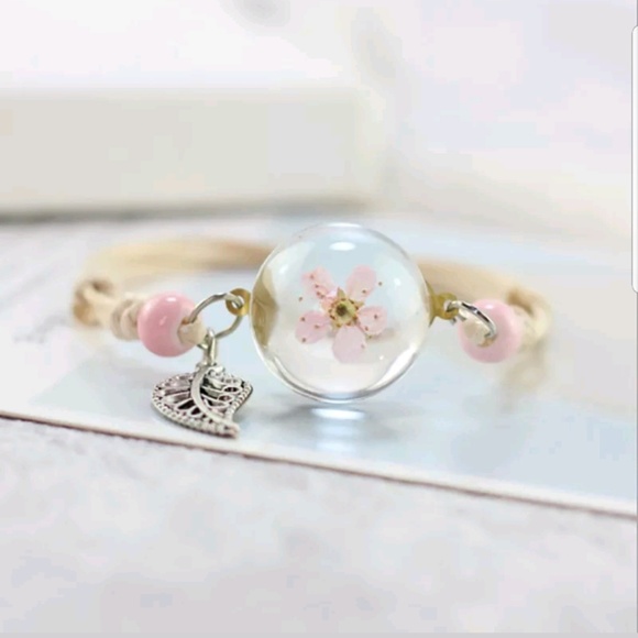 Cherry Blossom Real Flower Charm Bracelet NEW - Picture 2 of 6
